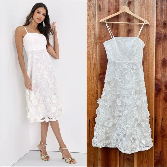 Lulus | Dresses | White 3d Floral Embroidered Skater Midi Dress | Poshmark Lulus | Dresses | White 3d Floral Embroidered Skater Midi Dress | Poshmark